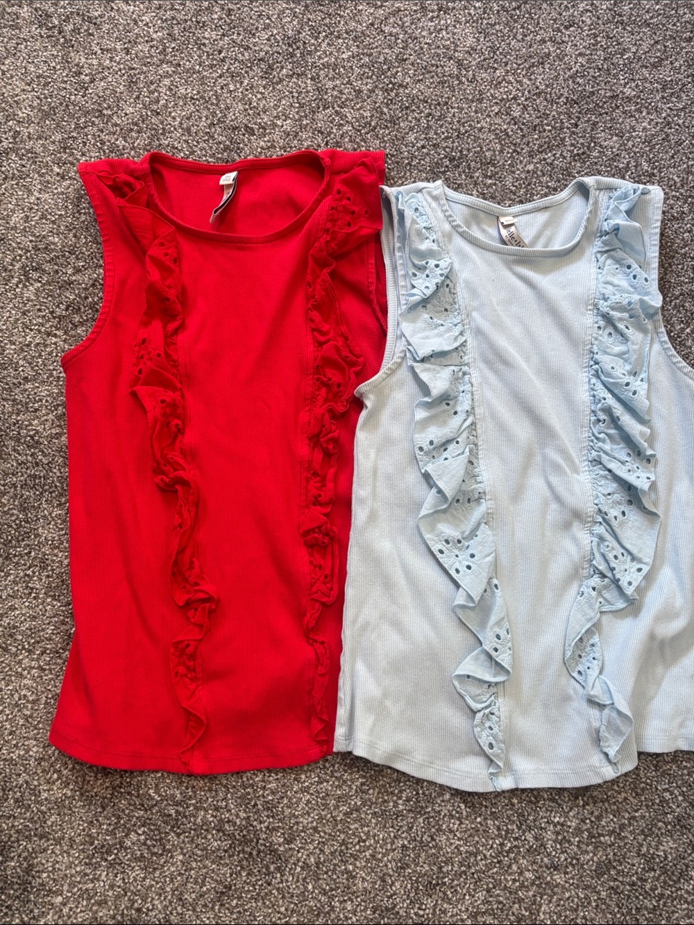 Light Blue & Red Ruffled Ribbed Tank Tops 00 Torid - Picture 2 of 5